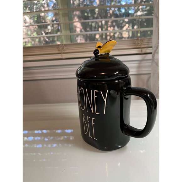 Rae Dunn "Honey Bee" Mug With Lid - Black & Yellow Ceramic - Cute 5" Tall Coffee - Picture 9 of 11